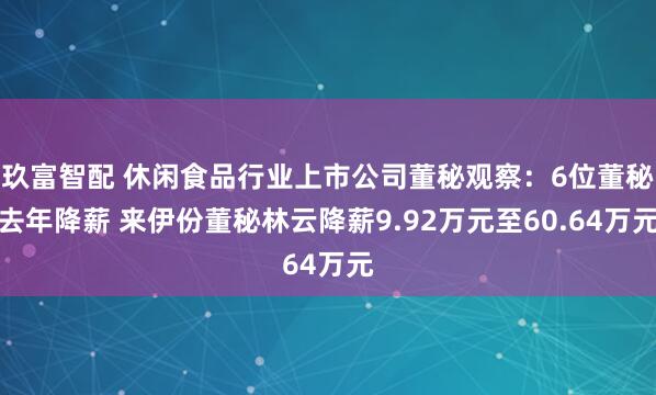 玖富智配 休闲食品行业上市公司董秘观察：6位董秘去年降薪 来伊份董秘林云降薪9.92万元至60.64万元